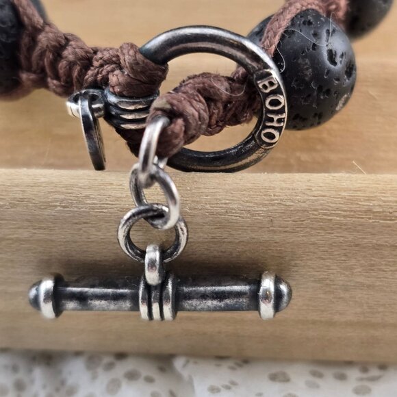 Oliver Smith BOHO 925 Sterling Silver Clasp Lava and Pearl Bead Bracelet - Picture 3 of 8